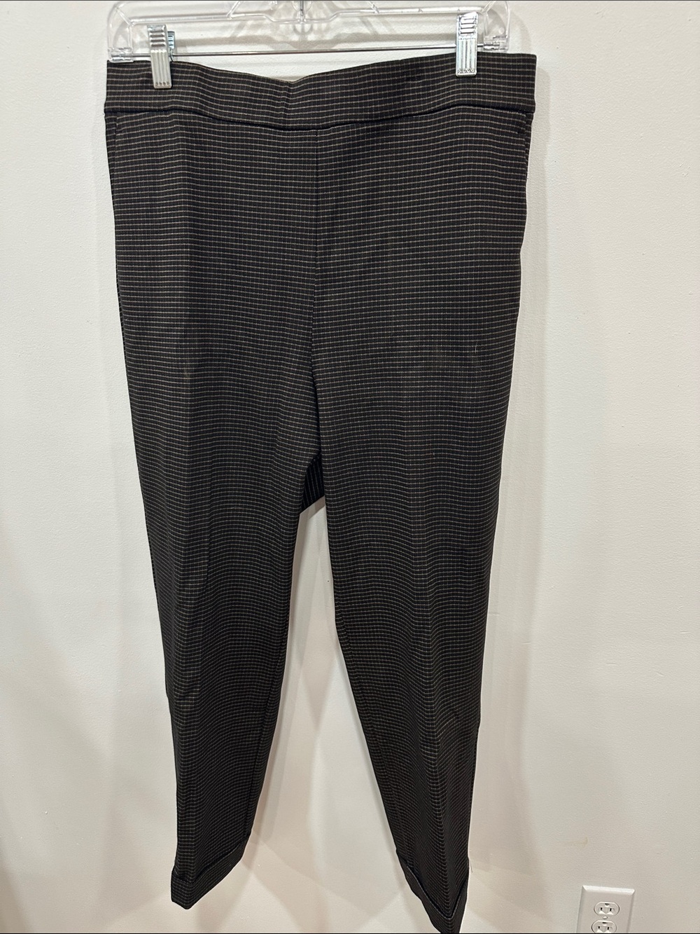 Black Micro-Check Ankle Dress Pants